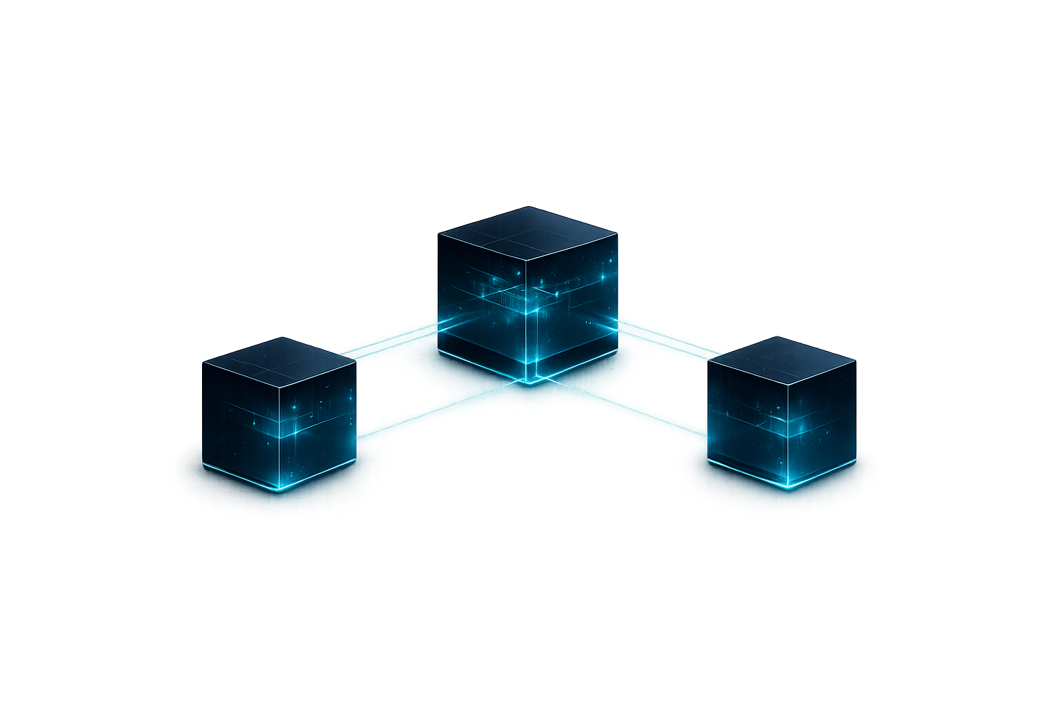 Three composable Artivex tools connected by glowing teal lines, a CRM card, a central Projects cube, and an Invoices block, illustrating how separate focused systems built on Artivex talk to each other via webhooks and APIs